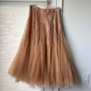 Puffy A- Line Tulle Skirt with Heart Polka-Dot Mesh Long Skirt (Size M) beige